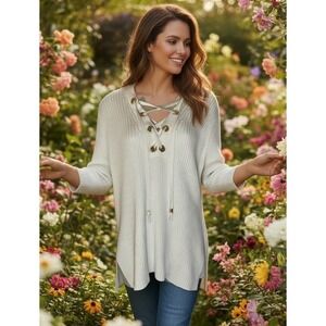 Michael Kors White Gold Spring Sweater Size Medium M TIES UP FRONT NWOT